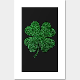 St Patricks Day, Deep Green Faux Glitter 4 Leaf Clover Posters and Art